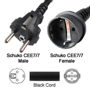 Image de FS33022 Power Extension Cord Schuko CEE7/7 Male Connecto to Schuko CEE7/7 Female 25 Feet 16a/250v 
