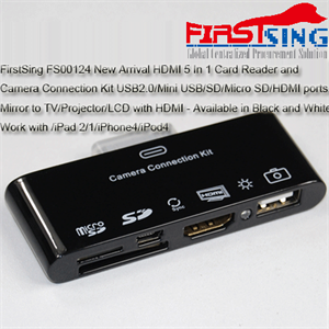 Image de FirstSing FS00124 New Arrival HDMI 5 In 1 Card Reader and Camera Connection Kit Work with /iPad 2/1/iPhone4/iPod4