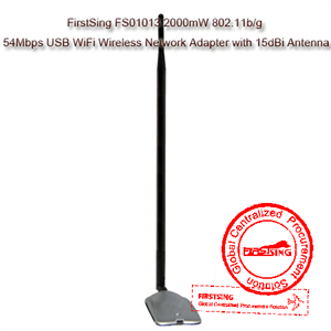 Image de FirstSing FS01013 2000mW 802.11b/g 54Mbps USB WiFi Wireless Network Adapter with 15dBi Antenna