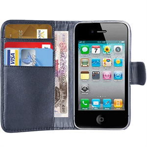 FS09242 for iPhone 4G 4S Faux Leather Wallet Case