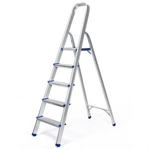 Aluminum 5-Step Folding Stepladder 98CM Height, 4 Non-slip Feet, Maximum Load 150KG for Home の画像