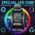 Picture of Gaming Chair with Footrest and Bluetooth Speakers Music Video Game Chair Racing chair with led light RGB LED strips