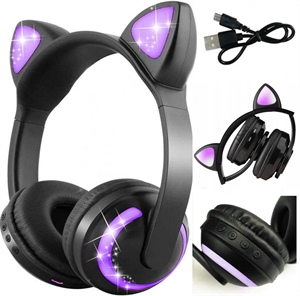 Picture of Wireless Bluetooth LED Headphones Cat Ears Long Standby Time Headset with Built-in Microphone