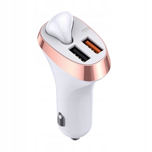 Dual USB Ports QC3.0 Quick Charge Car Charger with Bluetooth Earphone の画像