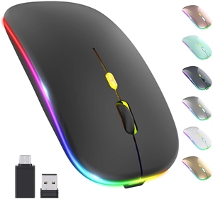 LED Wireless Mouse, Rechargeable Slim Silent Mouse 2.4G Portable Mobile Optical Office Mouse