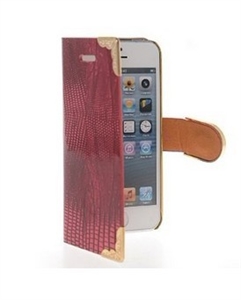 Изображение Luxury Chrome Crocodile Skin Flip Leather Wallet Card Pouch Case Cover For Apple iPhone 5 5G 5S Red