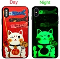 Firstsing Noctilucent Shine Fortune Cat TPU Protective Case Luminescent Emboss mobile phone shell for iPhone 8 plus