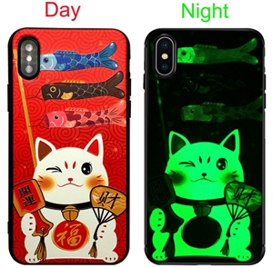 Firstsing Noctilucent Shine Fortune Cat TPU Protective Case Luminescent Emboss mobile phone shell for iPhone 8 plus