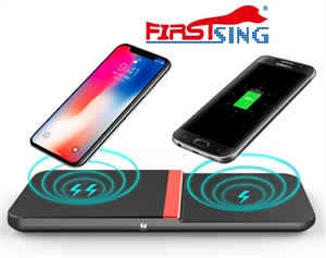 Picture of Firstsing 2 in 1 Qi Wireless Fast Charger with Dual Charging Pad for iPhone 8 iPhone X Samsung Galaxy S8 of Qi-Enabled Devices