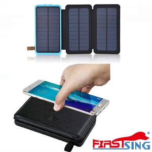 Изображение Firstsing Foldable Wireless Solar Power Charger 16000mah Portable Power Bank with 3 Solar Panels External Battery