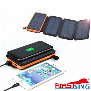 Firstsing Foldable Wireless Solar Power Charger 10000mah Portable Power Bank with 4 Solar Panels External Battery の画像