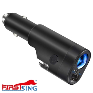 Firstsing 6 in 1 Safety Car Charger Phone Charger Adapter Built-in Power Bank 2200mAh with Emergency Escape Tool 2-Mode Flashlight の画像