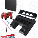 Firstsng Multifunction Disk Storage Tower Bracket Cooling Fan Vertical Stand Dual Controller Charger Stand Holder for PS4 Slim PS4 Pro PS4 の画像
