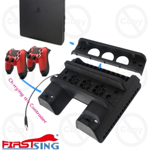 Firstsng Multifunction Disk Storage Tower Bracket Cooling Fan Vertical Stand Dual Controller Charger Stand Holder for PS4 Slim PS4 Pro PS4