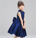 Pleated Girl Princess Dress Blue Bow Detail Party Pageant Wedding Bridesmaid