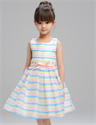 Girls Braces Skirt Stripe Bow Detail Embroidered Sleeveless Formal Party Dress Wedding Bridesmaid