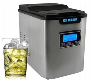 Ice Maker, Ice Cube Machine, V.2, Ice Cube Maker, Timer, LCD Display, 150W, 12kg / 24h, 3 Cube Sizes, Self-Cleaning Program, LED Lighting, Stainless Steel の画像