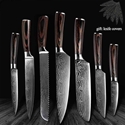 Japanese Kitchen Knife Damascus Pattern 7Cr17 High Carbon Steel with Stainless Steel Stand Block Holder