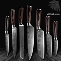 Picture of Japanese Kitchen Knife Damascus Pattern 7Cr17 High Carbon Steel with Stainless Steel Stand Block Holder