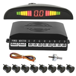 Car Parking Sensor 8 Reversing Sensors Kit Grey Reverse Backup Radar System Assistance with Front and Rear Buzzer Alert Alarm Reminder Distance Detection LED Display の画像