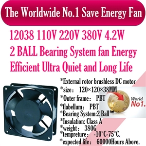 Image de 12038 110V 220V 380V 4.2W 2 BALL Bearing System fan Energy Efficient Ultra Quiet and Long Life