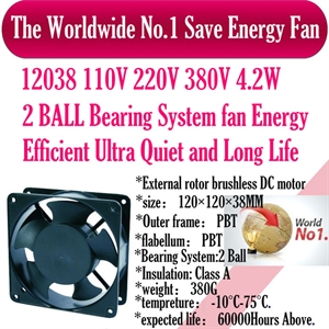 Picture of 12038 110V 220V 380V 4.2W 2 BALL Bearing System fan Energy Efficient Ultra Quiet and Long Life