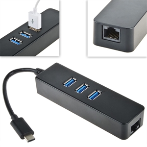 USB 3.1 Type C to 3-Port USB 3.0 Hub with Ethernet Adapter