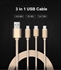 3 in 1 Sync Data Charger Cable for iPhone 6/ 6s Gold