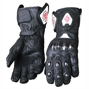 Long sleeve Leather Full finger glove with carbonfiber protector