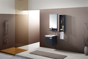 Picture of Mini freestanding modular restrooms one drawer bathroom cabinet with decorative wall mirror sets  countertop ceramic sink NT053
