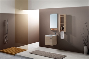 Изображение LANBOR New design Mini wall mounted home depot germicidal melamine plywood bathroom vanity cabinet with conceal handle NT052