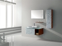 Picture of LANBOR Modern glass mirror medicine Bathroom Vanity cabinet set with glass door countertop and wooden shelf FS070