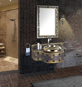 LANBOR 36" 2012 Innovative Mosaic Wall Mounted Modern Bathroom corner mirror cabinet with Mirror  Linen Cabinet MK001 の画像