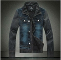 Picture of jean jacket with leather sleeves for men