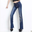Image de flower embroidery lady flare jeans WF004