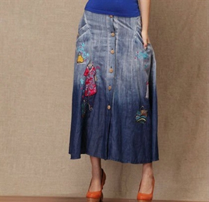 Picture of printed fancy lady long jeans skirts L005