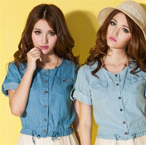 Image de summer season short sleeve denim capelet with round collar WW002