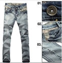 return to the ancients hole design men jeans with light colour FM010