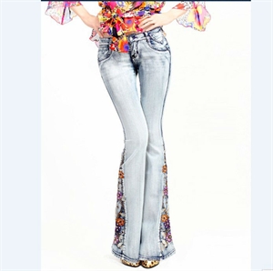 Picture of Light colors Embroidered nail bead women jeans FW010