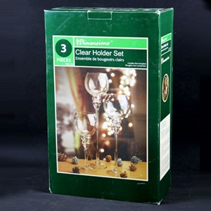 3 PC glass candle holder set