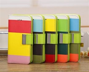 Picture of Mix Colors Leather Case For Iphone 5c Pu Wallet Credit Card Slot Wrist Strap